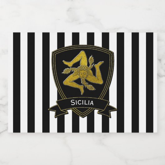 Siciliaanse Trinacria Goud en Streep Likeurfles Etiket (Enkel label)