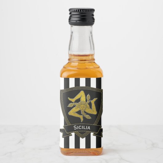 Siciliaanse Trinacria Goud en Streep Likeurfles Etiket (Voorkant)