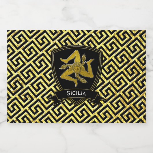 Siciliaanse Trinacria Gouden Griekse Sleutel Likeurfles Etiket (Enkel label)