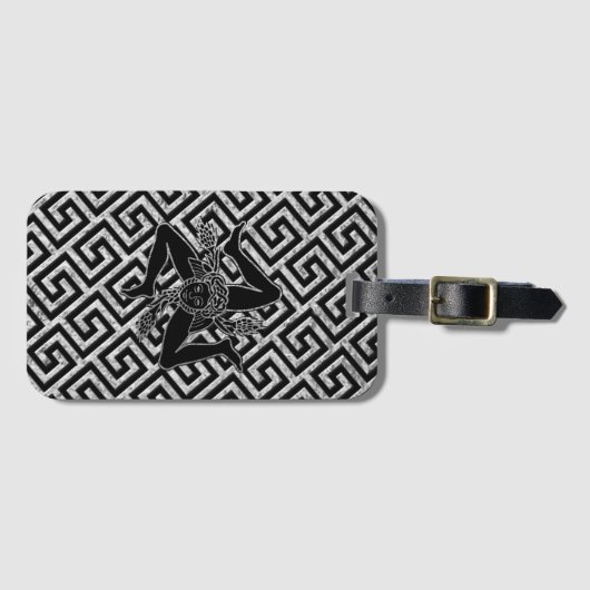 Siciliaanse Trinacria in Black en Silver Bagagelabel (Voorkant (horizontaal))