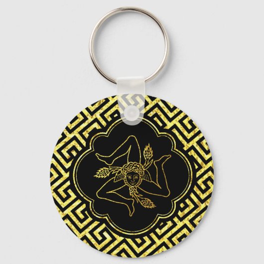 Siciliaanse Trinacria in Gold Black Sleutelhanger (Voorkant)