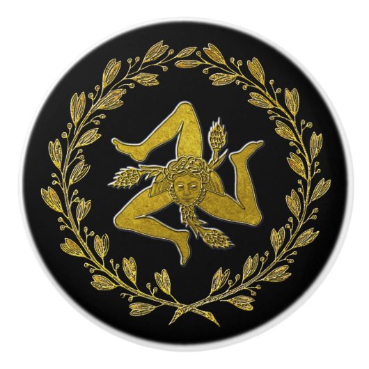 Siciliaanse Trinacria in Gold op uw kleur Keramische Knop (Voorkant)