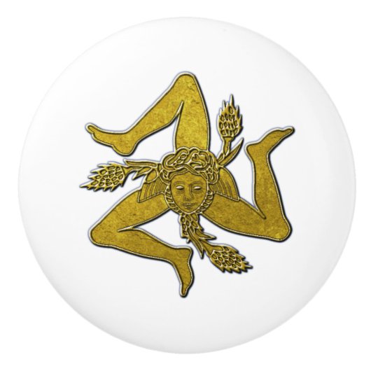 Siciliaanse Trinacria in goud op je kleur Keramische Knop (Voorkant)