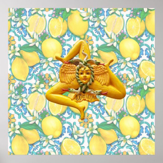 Siciliaanse Trinacria Italiaanse Pride Bright Lemo Poster (Voorkant)