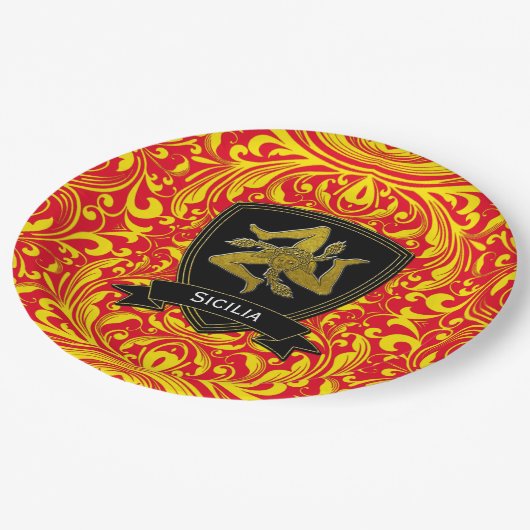 Siciliaanse Trinacria op het Baroque Pattern Papieren Bordje (Gekanteld)