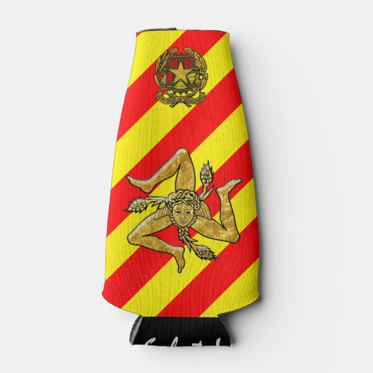 Siciliaanse Trinacria rode gele streep Flesjeskoeler (Voorkant)