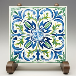 Siciliaanse tuin Waterverf blauw groen Tegeltje