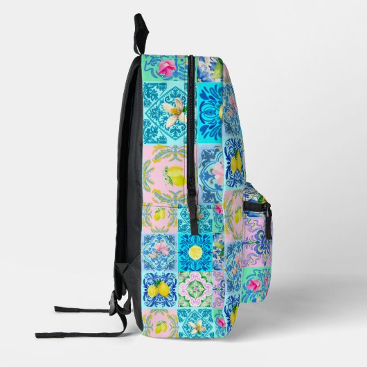 Siciliaanse turquoise citrus Mediterrane azulejo Bedrukte Rugzak (Links)