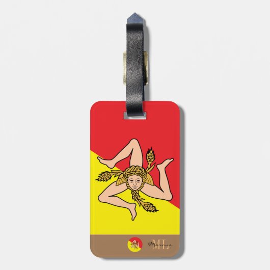 Siciliaanse vlag en Sicilië, monogrammen Bagagelabel (Achterkant verticaal)