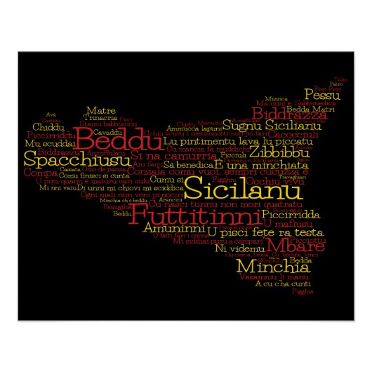 Siciliaanse Word Art Map Perfect Poster (Voorkant)