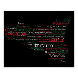 Siciliaanse Word Art Map Perfect Poster