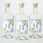 Siciliaanse zomer citroenen mediterraan blauw likeurfles etiket (Flessen)