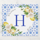 Siciliaanse zomer citroenen mediterraan blauw likeurfles etiket (Enkel label)