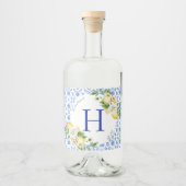 Siciliaanse zomer citroenen mediterraan blauw likeurfles etiket (Voorkant)