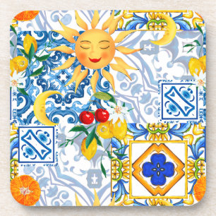 Siciliaanse zon, citroen, majolica, Tafelloper Bier Onderzetter