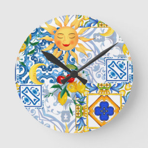 Siciliaanse zon, citroen, majolica, Tafelloper Ronde Klok
