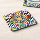 Siciliaanse zon, citroen, mediterrane tegels, bier onderzetter (Linkerzijde)