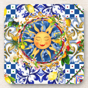 Siciliaanse zon, citroen, mediterrane tegels, bier onderzetter