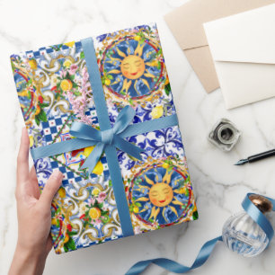 Siciliaanse zon, citroen, mediterrane tegels, cadeaupapier