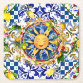 Siciliaanse zon, citroen, mediterrane tegels, kartonnen onderzetters (Voorkant)