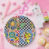 Siciliaanse zon, citroen, mediterrane tegels, papieren bordje (Feest)