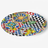 Siciliaanse zon, citroen, mediterrane tegels, papieren bordje (Gekanteld)