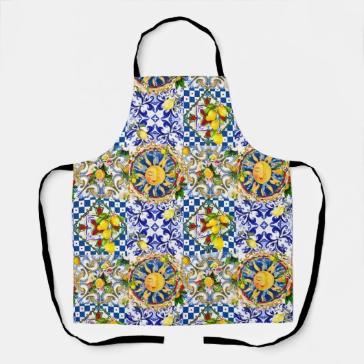 Siciliaanse zon, citroen, mediterrane tegels, schort (Voorkant)