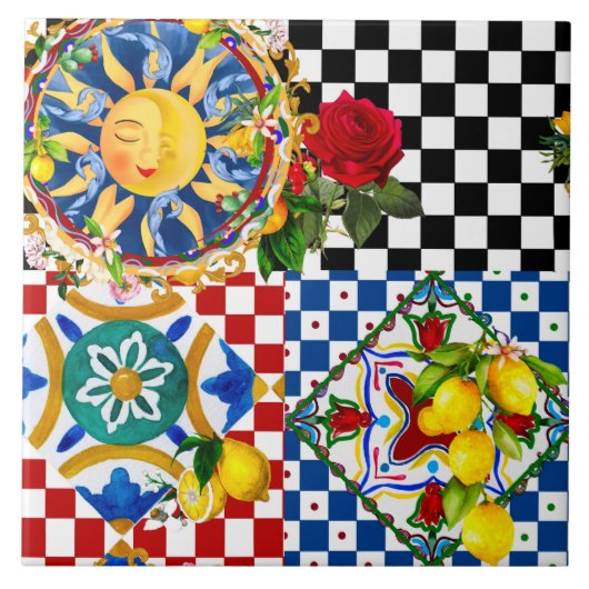 Siciliaanse zon, citroen, mediterrane tegels, tegeltje (Voorkant)