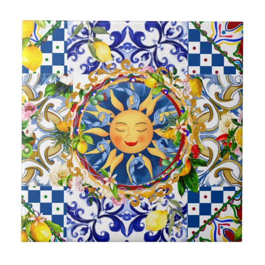 Siciliaanse zon, citroen, mediterrane tegels, tegeltje (Voorkant)