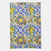 Siciliaanse zon, citroen, mediterrane tegels, theedoek (Verticaal)