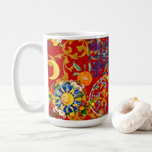 Siciliaanse zon, halve maan, zomer, majolica, citr koffiemok