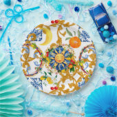 Siciliaanse zon, halve maan, zomer, majolica, citr papieren bordje (Feest)