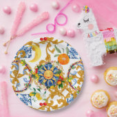 Siciliaanse zon, halve maan, zomer, majolica, citr papieren bordje (Feest)