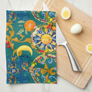 Siciliaanse zon, halve maan, zomer, majolica, citr theedoek
