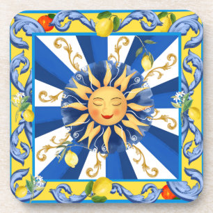 Siciliaanse zon, majolica, citroen, bier onderzetter