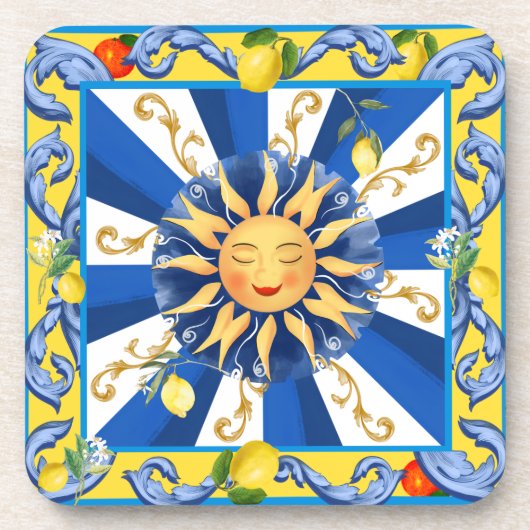 Siciliaanse zon, majolica, citroen, bier onderzetter (Voorkant)