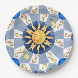 Siciliaanse zon, majolica, citroen, papieren bordje