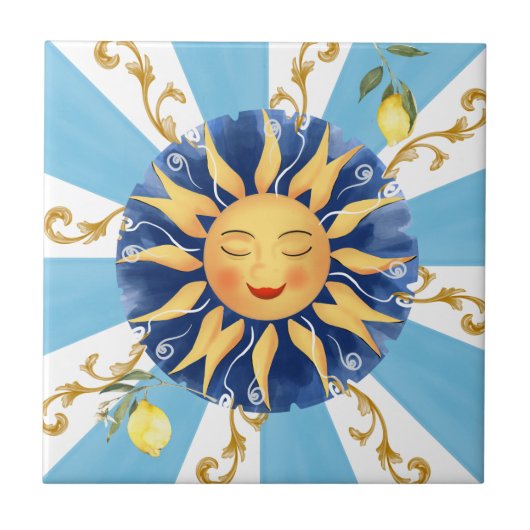 Siciliaanse zon, mozaïek, Mediterraans, Tegeltje (Voorkant)