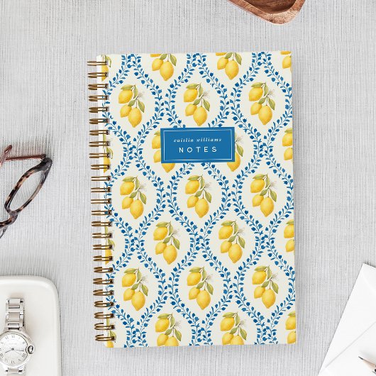 Sicilian Lemon + Blue Trellis Personalized Notitieboek