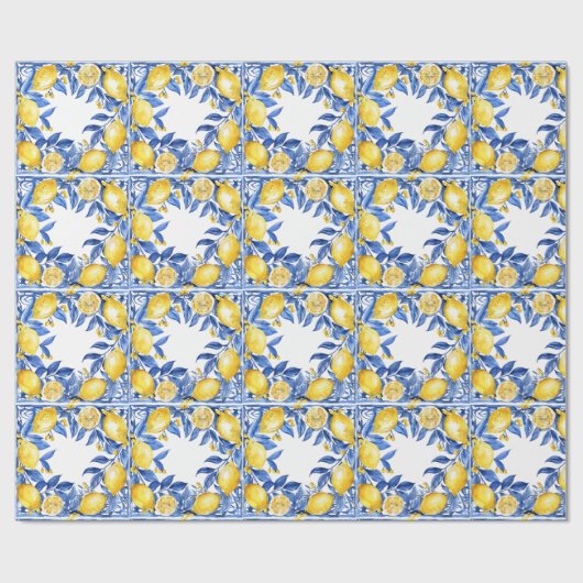 Sicilian Lemon Tiles Pattern Mediterranean Dolce  Cadeaupapier (Vlak)