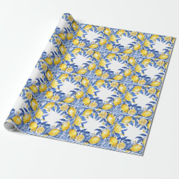 Sicilian Lemon Tiles Pattern Mediterranean Dolce Cadeaupapier
