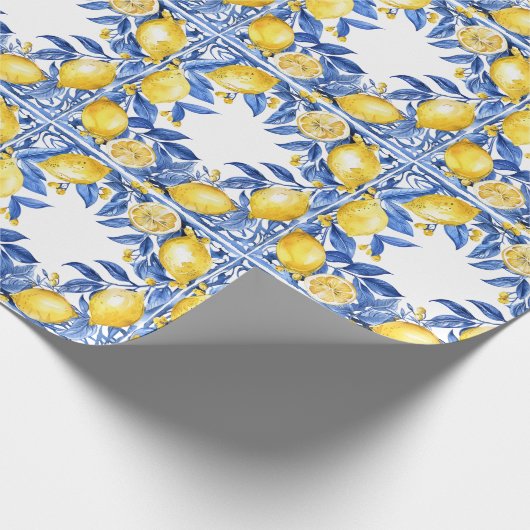 Sicilian Lemon Tiles Pattern Mediterranean Dolce  Cadeaupapier (Hoek)