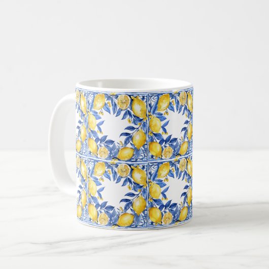 Sicilian Lemon Tiles Pattern Mediterranean Dolce  Koffiemok (Voorkant links)