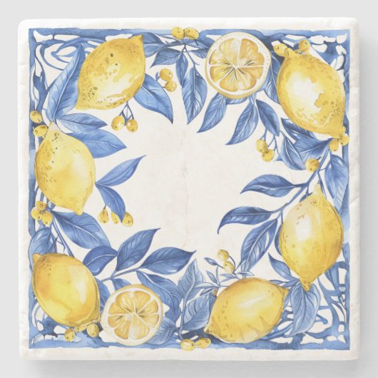 Sicilian Lemon Tiles Pattern Mediterranean Dolce  Stenen Onderzetter (Voorkant)