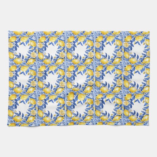 Sicilian Lemon Tiles Pattern Mediterranean Dolce  Theedoek (Horizontaal)