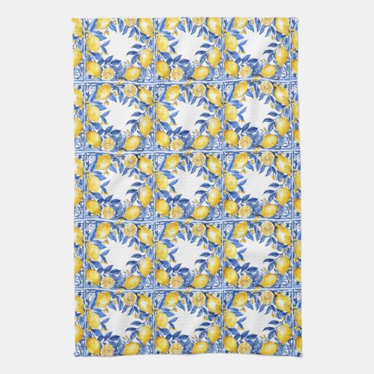 Sicilian Lemon Tiles Pattern Mediterranean Dolce  Theedoek (Verticaal)