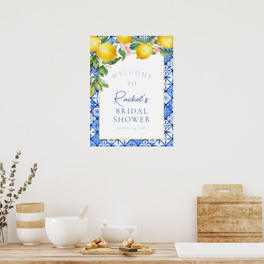 Sicilian Lemons Blue Tegels Vrijgezellenfeest Welk Poster (Keuken)