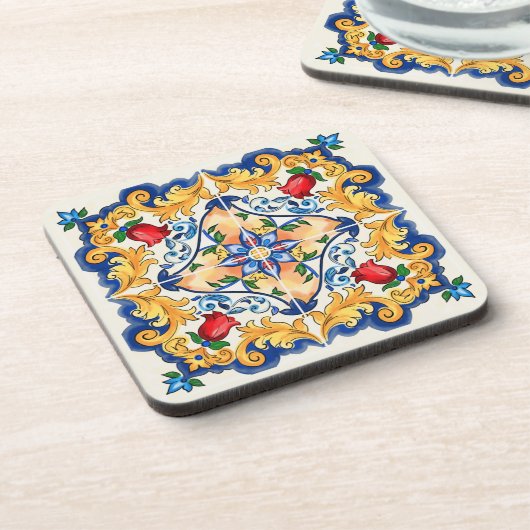 Sicilian Majolica Colorful Tile Pattern Bier Onderzetter (Linkerzijde)