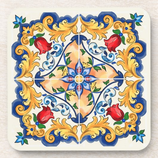 Sicilian Majolica Colorful Tile Pattern Bier Onderzetter (Voorkant)