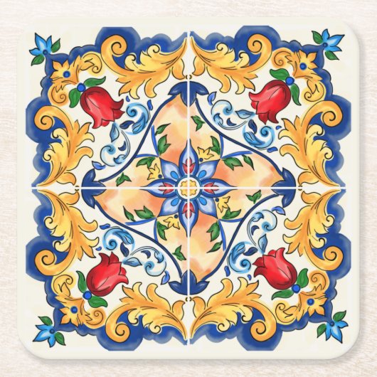 Sicilian Majolica Colorful Tile Pattern Kartonnen Onderzetters (Voorkant)
